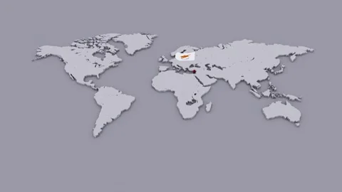 Cyprus Flag on Extruded World Map Stock Footage 346315470