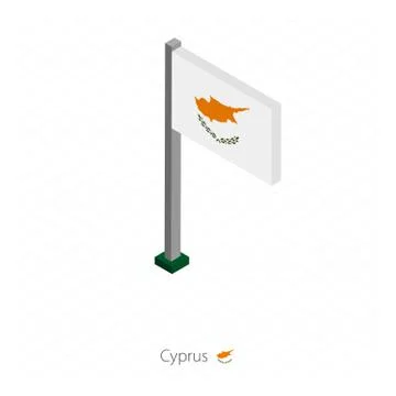 Cyprus Flag on Flagpole in Isometric dimension. Stock Illustration
