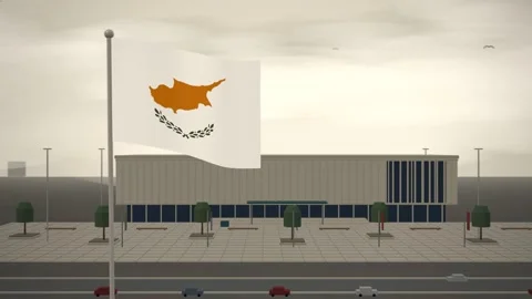 Cyprus Flag Flying Over Central Library Reading Room seamless loop Stock Footage 345562731