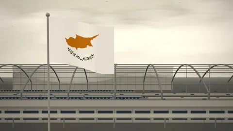Cyprus Flag Flying Over High Speed Rail Station seamless loop Видео 345563414