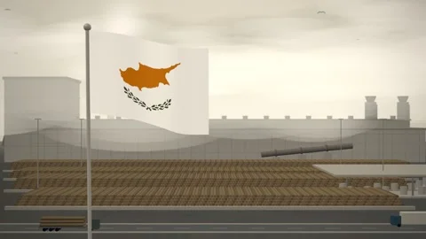 Cyprus Flag Flying Over Paper Mill Log Yard seamless loop Stock Footage 345561927