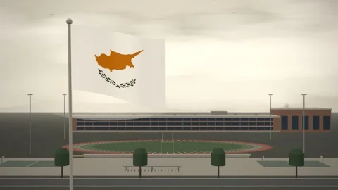 Cyprus Flag Flying Over School Campus Running Track seamless loop Stock Footage 345561926