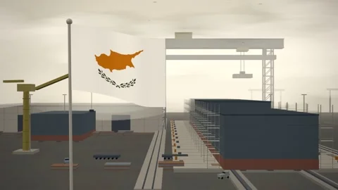 Cyprus Flag Flying Over Shipyard Building Berth Gantry seamless loop 動画素材 345563336