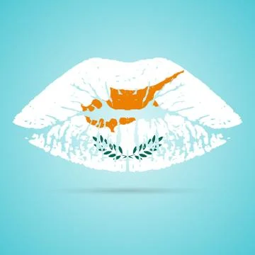 Cyprus Flag Lipstick On The Lips Isolated On A White Background. Vector Stock Illustration