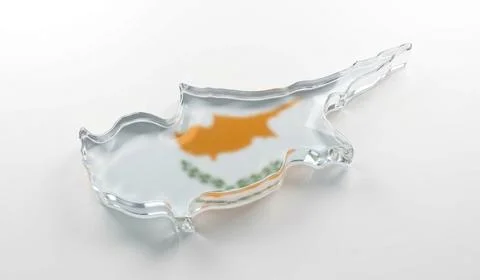 Cyprus flag map country shape in 3d crystal glass isolated white background. Stock Illustration