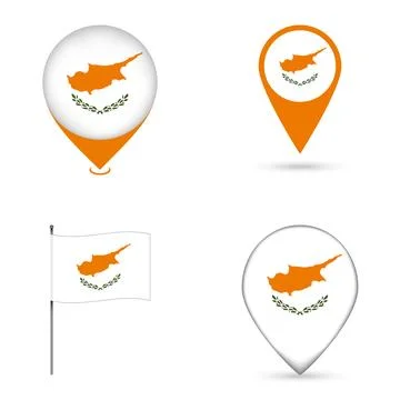 Cyprus Flag Map Pin Icons Set Collection. Stock Illustration