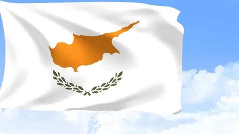 Cyprus flag in motion with sky and moving clouds behind. 3D rendering Stock Footage 97881189