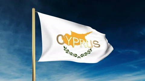 Cyprus flag slider style with title. Waving in the wind with cloud background 스톡 동영상 47887969
