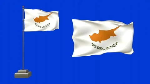 A Cyprus flag waves on a pole with smooth movement, while the other gently .. Video stock 317611780