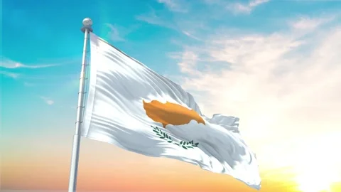 Cyprus flag Waving Realistic With Sky Stock Footage 296476004