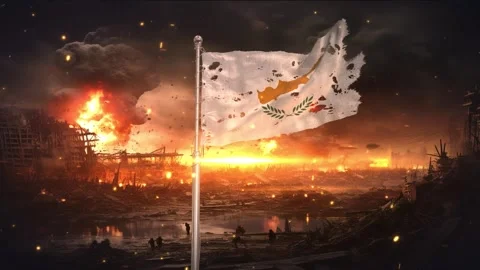 Cyprus flag waving in war is torn Stock Footage 346006986