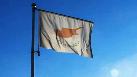 Cyprus flag waving on the wind in front of sun. Diplomacy concept. Internatio Stock Photos