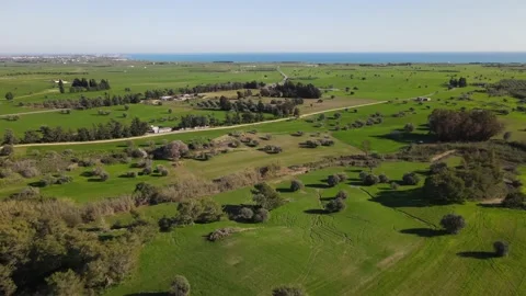 Cyprus green fields. Sea and waves. Fly over beautiful views near Larnaca. Stock Footage 167972015