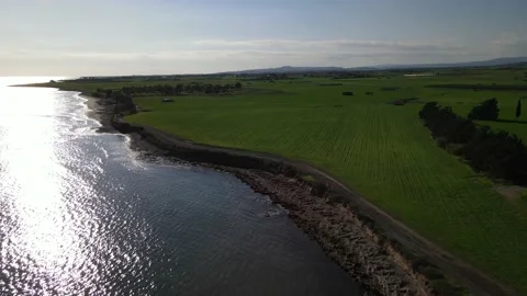 Cyprus green fields. Sea and waves. Fly over beautiful views near Larnaca. Stock Footage 167973277