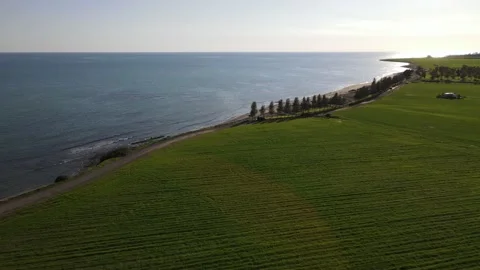 Cyprus green fields. Sea and waves. Fly over beautiful views near Larnaca. Stock Footage 167973486