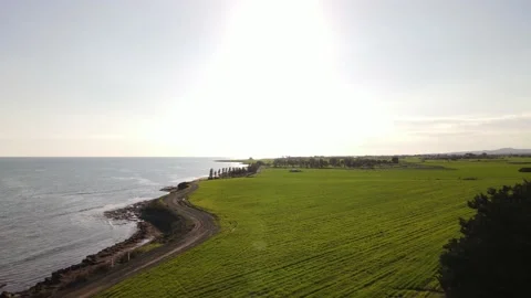 Cyprus green fields. Sea and waves. Fly over beautiful views near Larnaca. Stock Footage 167973845