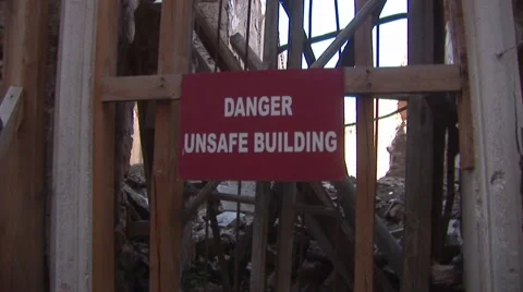Cyprus Green Line Buffer Zone Nicosia - danger unsafe building sign Stock Footage 61392999