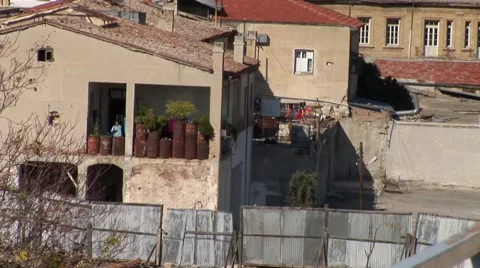 Cyprus Green Line, house overlooking no mans land in Nicosia Stock Footage 61380201