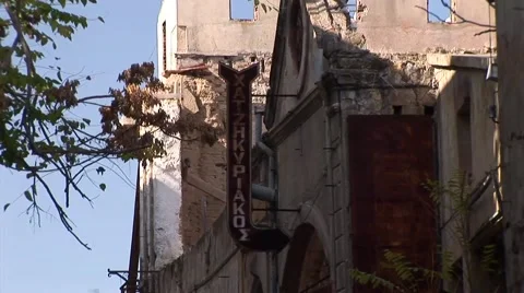 Cyprus Green Line UN buffer zone - sign and no mans land street Stock Footage 61380169