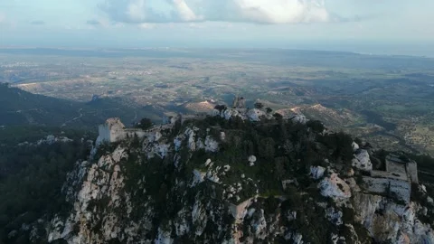 Cyprus, Kantara Castle. Drone video of landscape, mountains, clouds, blue ocean Stock-Footage 230168518