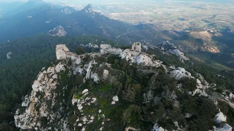 Cyprus, Kantara Castle. Drone video of landscape, mountains, clouds, blue ocean Stock-Footage 230168524