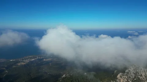Cyprus, Kantara Castle. Drone video of landscape, mountains, clouds, blue ocean Stock Footage 230726344