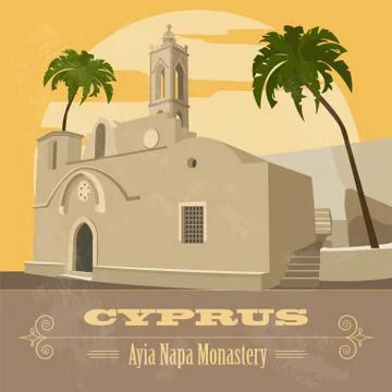 Cyprus landmarks. Retro styled image Stock Illustration
