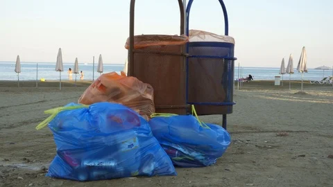 CYPRUS, LARNACA - CIRCA May 2019: Garbage containers on street 스톡 동영상 109239394