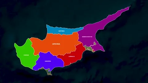 Cyprus Map Animation Highlighting All Regions or Districts Zoom Effect 4K Stock Footage 331994387