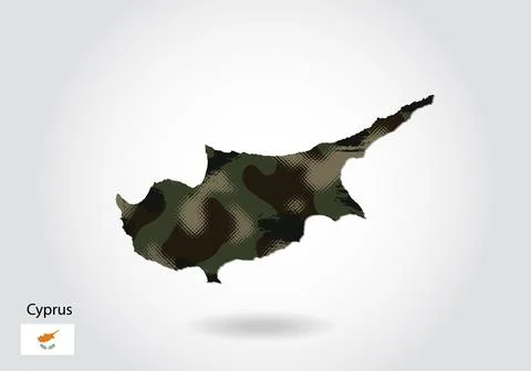 Cyprus map with camouflage pattern, Forest - green texture in map. Military c Stock Illustration