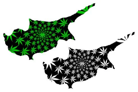 Cyprus - map is designed cannabis leaf Stock Illustration