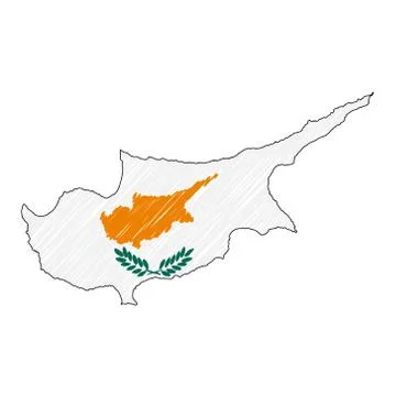 Cyprus map hand drawn sketch. Vector concept illustration flag, childrens Stock Illustration