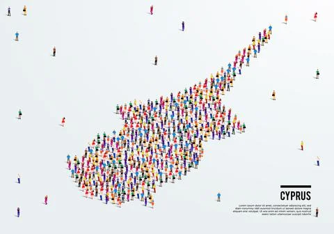 Cyprus Map. Large group of people form to create a shape of Cyprus Map. Stock Illustration