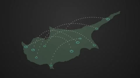 Cyprus Map Network Animation with Data Signals Connecting Different Locations Stock Footage 342308827
