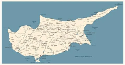 Cyprus Map Old Color Stock Illustration