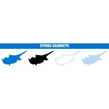 Cyprus map silhouette in blue solid outline and patterned fills for geograp.. Stock Illustration