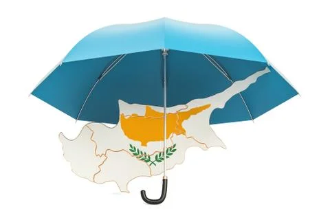 Cyprus map under umbrella. Security and protect or insurance concept, 3D rend Stock Photos