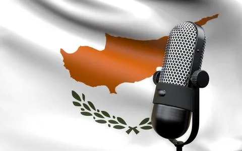 Cyprus national flag with microphone composition of voice of truth debate inf Stock Illustration
