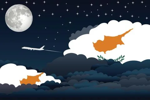 Cyprus Night Clouds Airplane Vector Illustration Stock Illustration