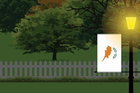 Cyprus Night Trees Lamp Vector Illustration Stock Illustration