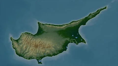 Cyprus outlined on a Colored elevation map with lakes and rivers Illustrazione stock