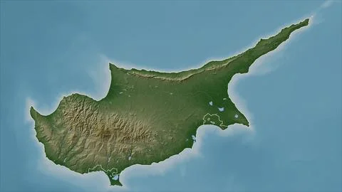 Cyprus outlined on a Pale colored elevation map with lakes and rivers Illustrazione stock