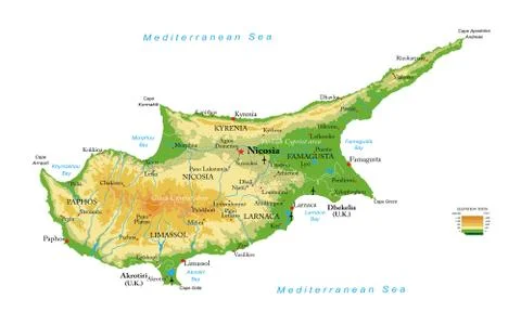 Cyprus physical map Stock Illustration