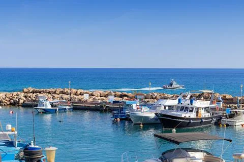 Cyprus Protoras October 11, 2021. different types of yachts and boats on the Stock Photos