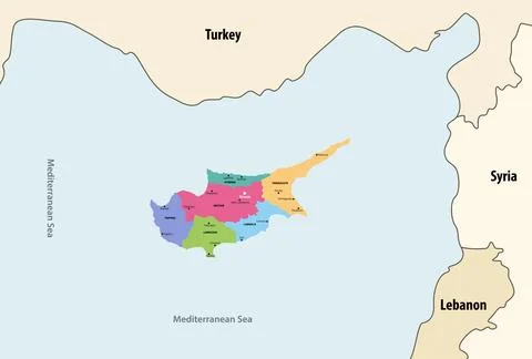 Cyprus regions vector map with neighbouring countries and territories イラスト素材