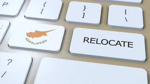 Cyprus Relocation Business Concept. 3D Illustration. Country Flag with Text.. Stock Illustration