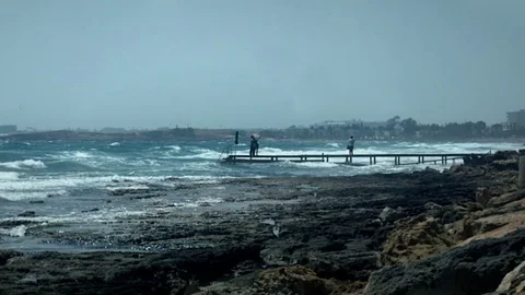 Cyprus, sea, pier and rocks. Stock Footage