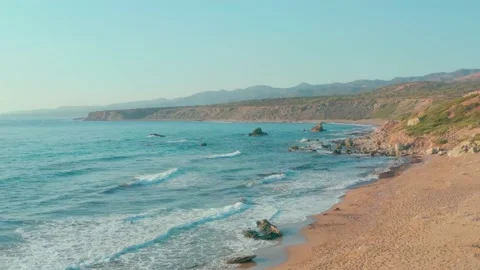 Cyprus Turtle Beach Lara from a bird's eye view, shot from a drone Stock Footage 199803585