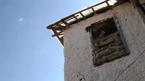 Cyprus war zone - sandbag bunker in Green Line buffer zone, Nicosia Stock Footage 61393075
