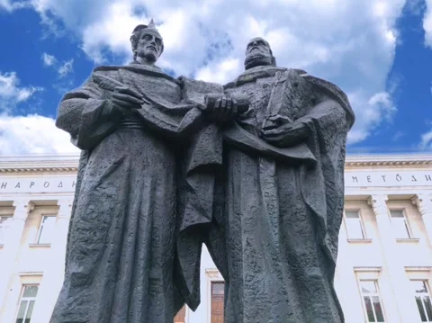 Cyril and Methodius statue in Sofia, Bulgaria Stock Footage 197398078